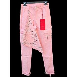 Guapi Pants Mens 28 Limited Edition Pink Faux PU Leather Cowboy Buckle Bandana